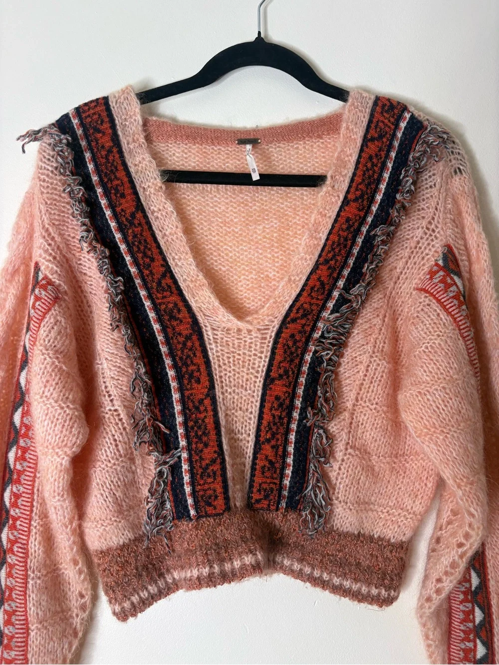 Free People Fringe Passion Fruit Alpaca Sweater Mohair Fringe